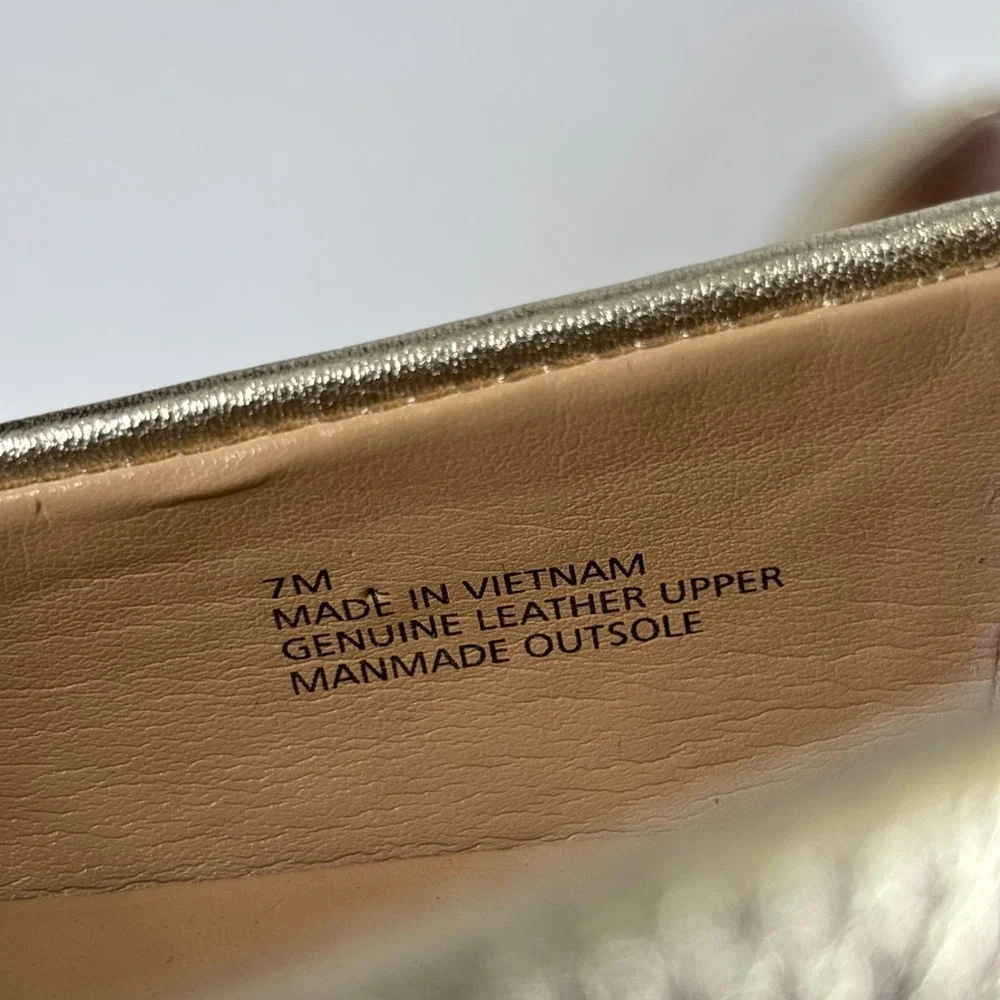 Talbots Women's US 7M Metallic Gold Leather Bow Tie Slip-On Loafers‎ Flats Shoes